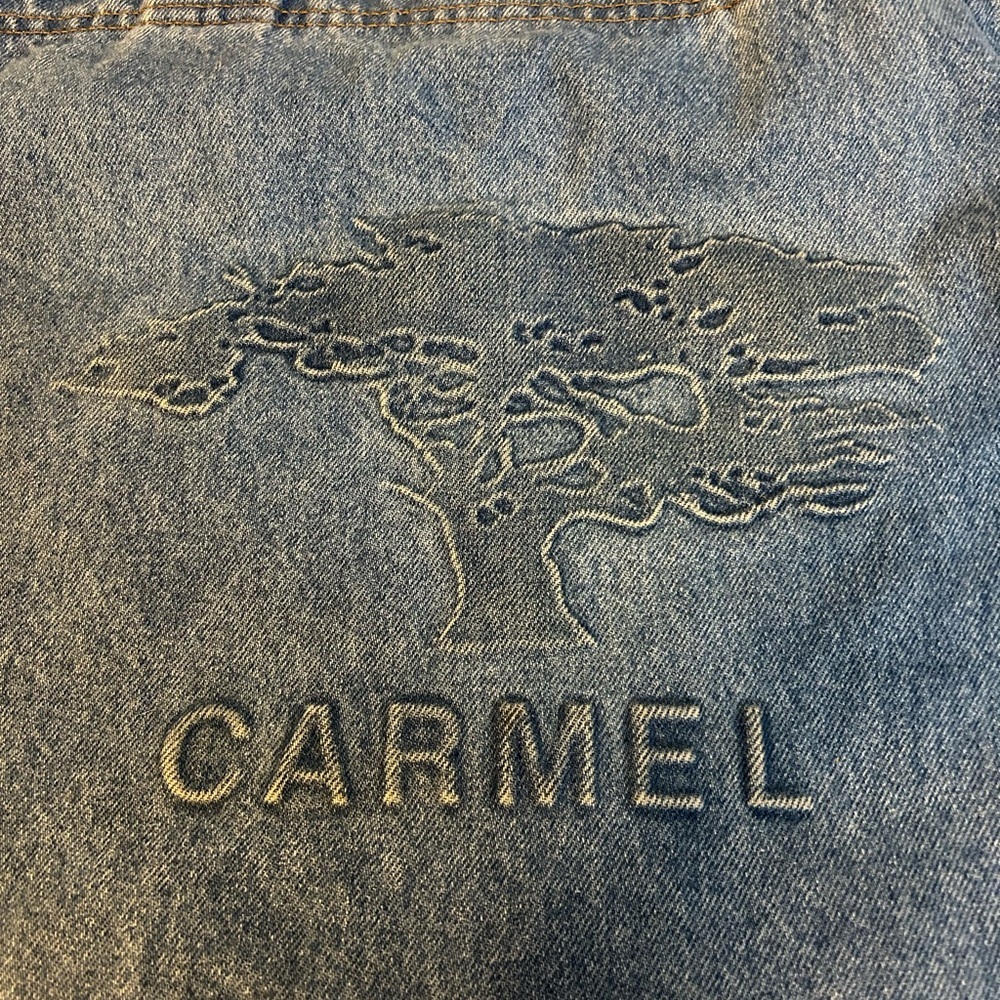 LARGE Blue Denim Tote with embossed Carmel Tree Design - Picture 2 of 5
